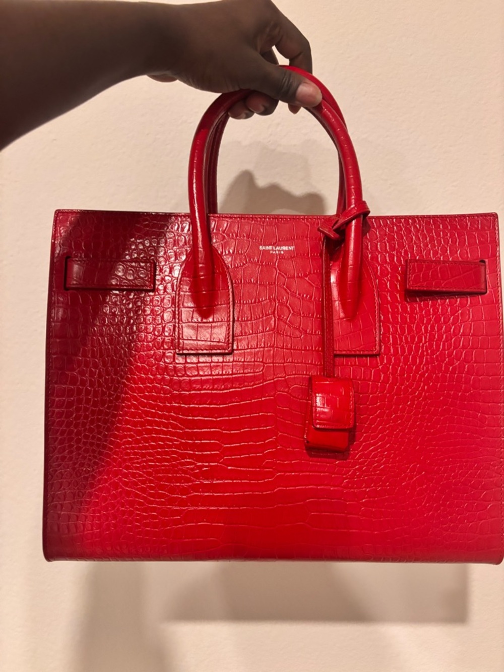 Saint Laurent sac de jour Red Crocodile Embossed bag